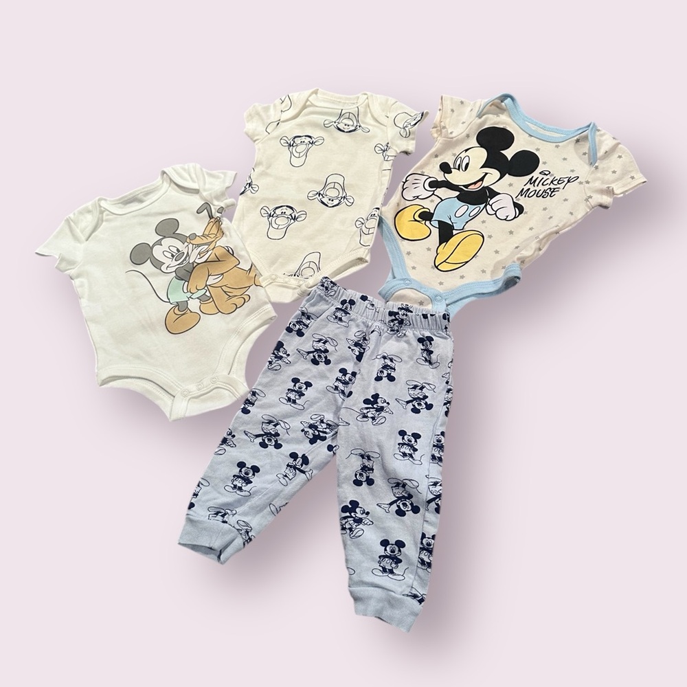 Disney Baby Mickey Mouse And Tigger Bodysuit Set - Cream and Blue 3/6 Mon